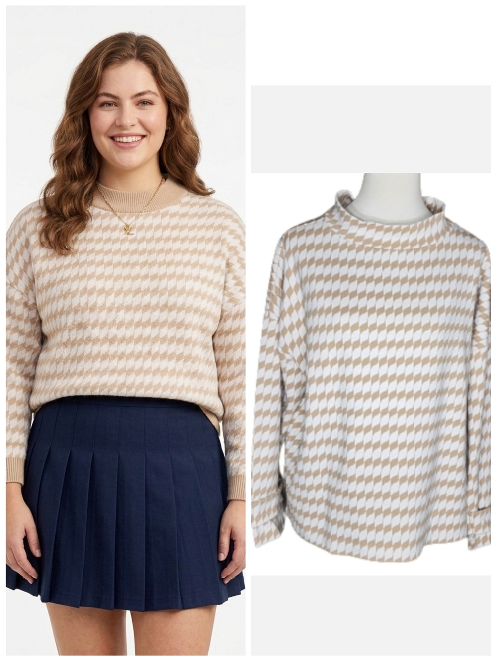 Ann Taylor women's plus size tan and white long sleeve top plus size XXL
